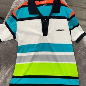 Adidas Men's Striped Polo Shirt - Blue, Orange, Green